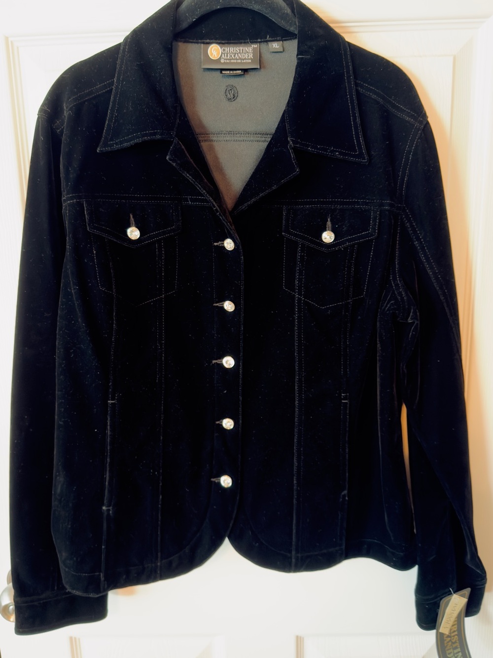 Christine Alexander Black Velvet Jacket with Swarovski Crystal Buttons